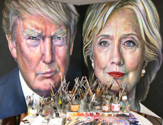 Saskia Vugts portretteert de Amerikaanse presidentskandidaten Hillary Clinton en Donald Trump