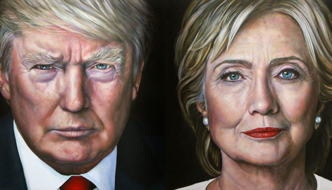 Portretten van Trump en Clinton door Saskia Vugts