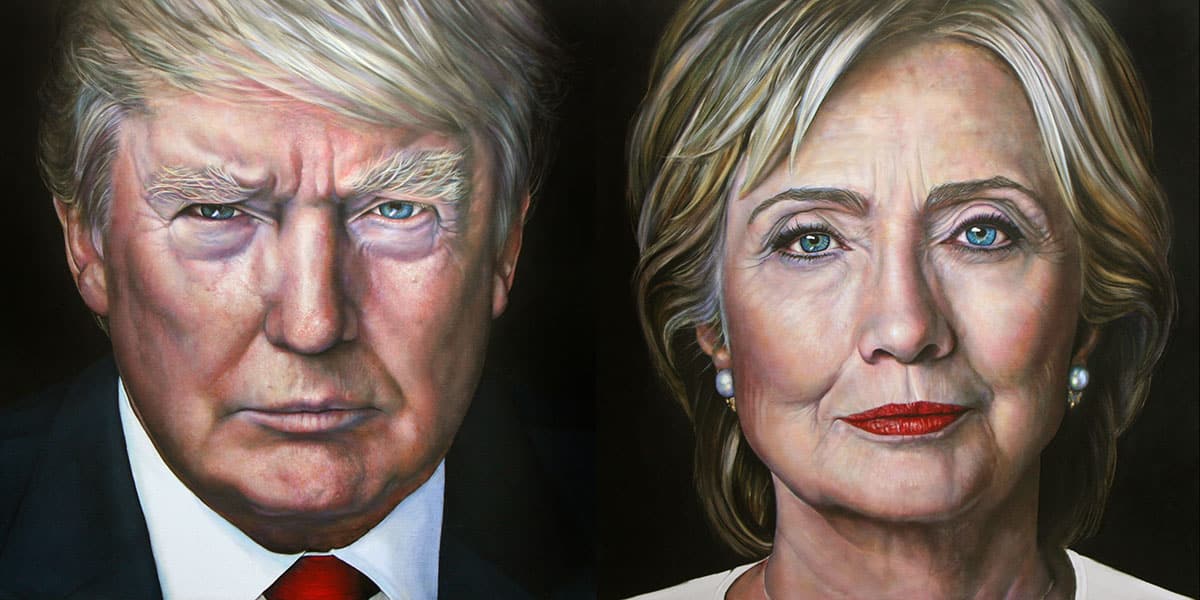 Portretten van Trump en Clinton door Saskia Vugts