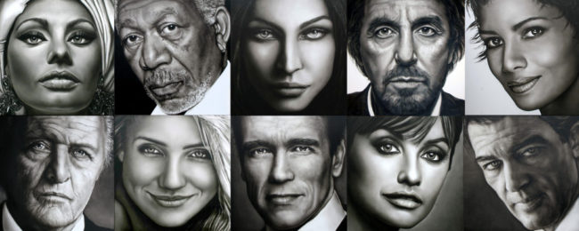 Olieverf portretten van acteurs en actrices die te zien zullen zijn tijdens de expositie Sterren Kijken in Theater aan de Parade