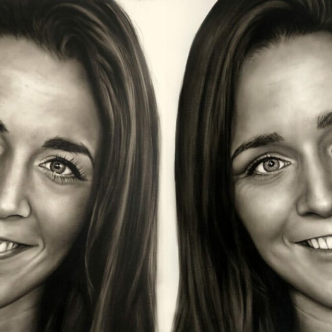 handgeschilderde portretten tweeling tweeluikin olieverf