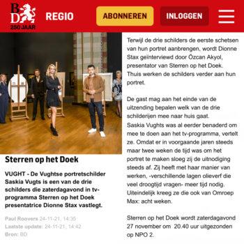 Brabants-Dagblad-25-11-2021_Saskia-Vugts-Portretschilder_Sterren-op-het-doek_Dionne-Stax_Özcan-Akyol_olieverfportret-in-opdracht_portretkunst_geschilderd-klein